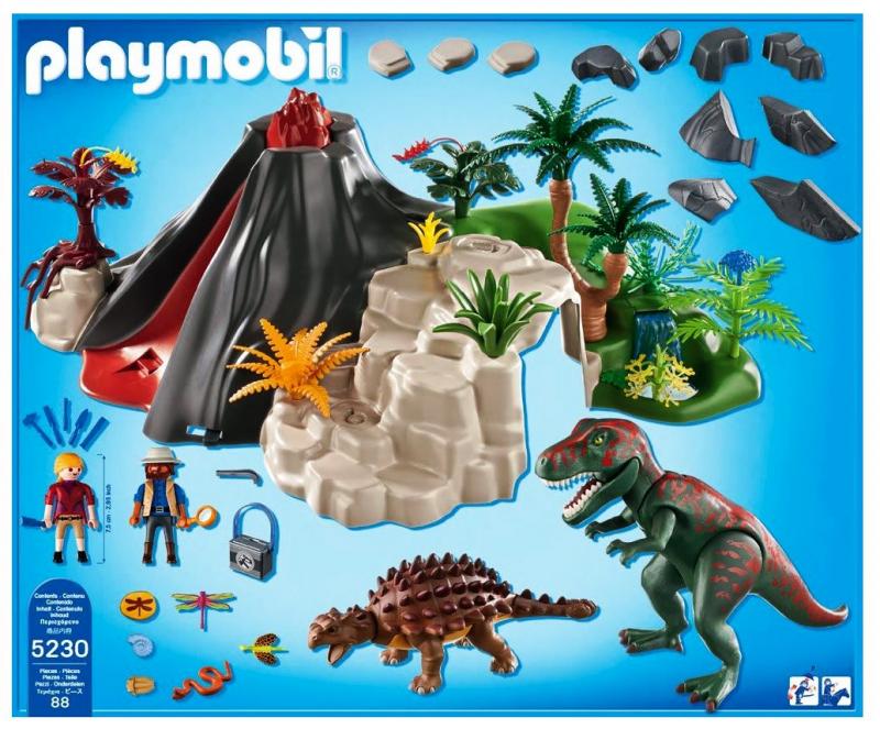 playmobil volcano with tyrannosaurus